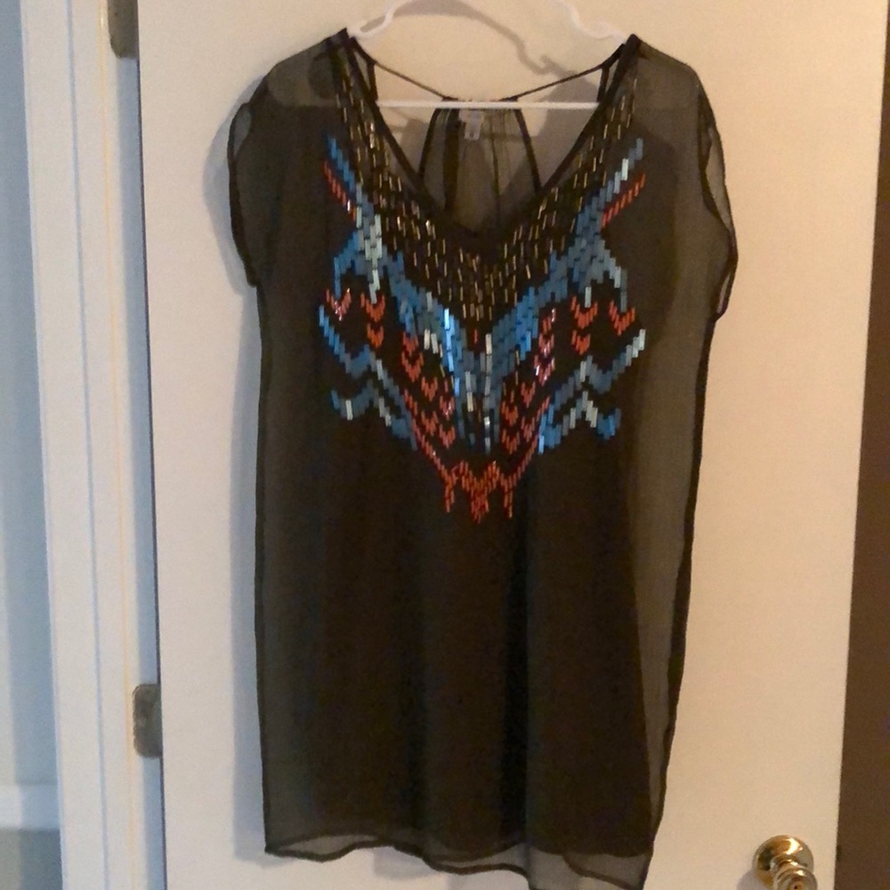 Urban Outfitters Olive Green Chiffon Embellished Mini Dress